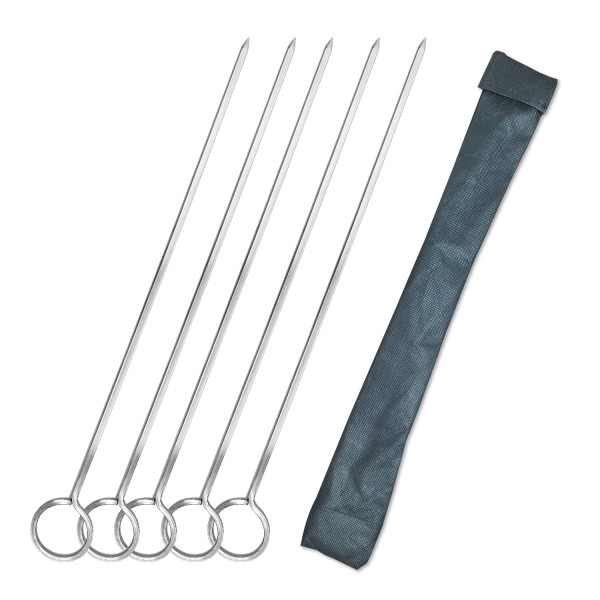 16-Inch Stainless Steel BBQ Skewers with Ring, Reusable Kabab Sticks (Set of 5)