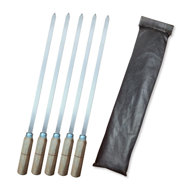 14-Inch Stainless Steel BBQ Skewers with Wooden Handle, Flat Kebab Sticks Set
