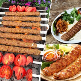 Stainless Steel Flat Kabab Sticks | BBQ Sticks Patti, Metal Grilling Skewer | Wooden Handle for Making Kabob (BBQ & Kebab Wood) 