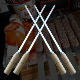 18 Inch Stainless Steel Flat Kabab Sticks with Wood Handle Barbeque BBQ Skewers Set of 5