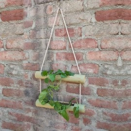 Bamboo Hanging Planters with Adjustable Strong Cotton Rope and S Hook Large 