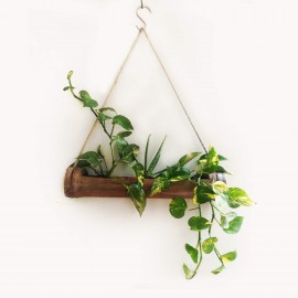 Bamboo Planter Hanging Pot for Wall Balcony Room Garden with Strong Cotton Rope and S Hook 