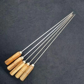 Stainless Steel Square Barbeque Skewers Reusable BBQ Sticks for Tandoor and Gril with wood handle - 18 Inch 