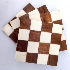 Brown & White Checkered |Tea Cup Wooden Coasters| Mugs Beer Bar Tumblers and Home Table Coasters for Water Drink 