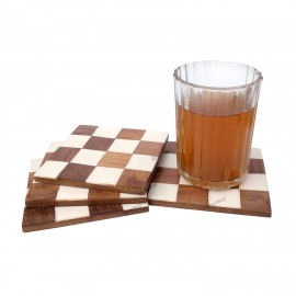 Brown & White Checkered |Tea Cup Wooden Coasters| Mugs Beer Bar Tumblers and Home Table Coasters for Water Drink 