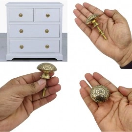 Handmade Engraved Brass Knobs For Cabinet Drawer Pack of 4