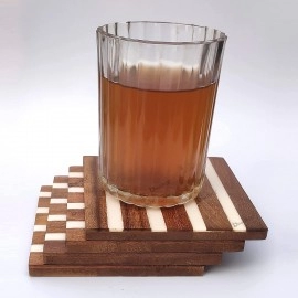  Handmade Wooden and Resin tea and coffee Cup Coasters Line Pattern Set of 4
