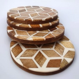 Handmade Round Tea  and coffee Coaster Diamond Wood Pattern Resin Coaster Set of 4