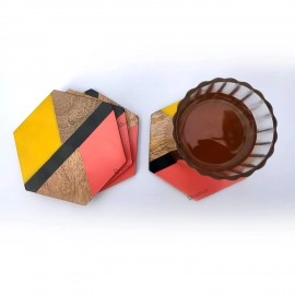 Hexagon Resin Style Tea and coffee Coaster with Wooden Texture Design Set of 4 