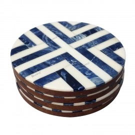 Round Shape Coffee and Tea Coaster  Blue and White Color Resin Coaster | Set of 4