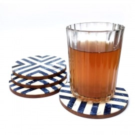 Round Shape Coffee and Tea Coaster  Blue and White Color Resin Coaster | Set of 4