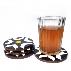 Simple Round Tea and Coffee Coaster With White And Dark Blue Color Resin Coaster pack of 4