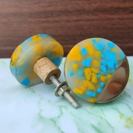 Brass & Resin Knobs for Wardrobe and Cabinet Drawers Multicolor - Pack of 4