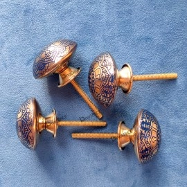 Handmade Blue Filled Brass Knobs For Cabinet Drawer Pack of 4