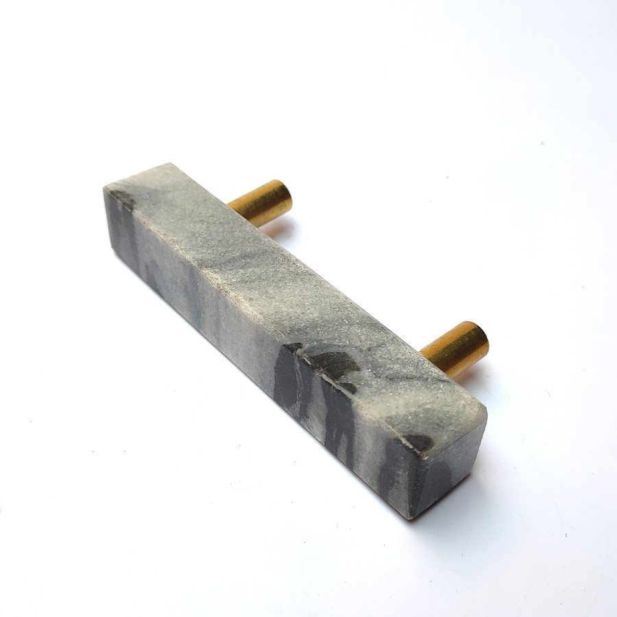 Gray Marble & Brass 4" Cabinet Pulls – Luxury Drawer Handles
