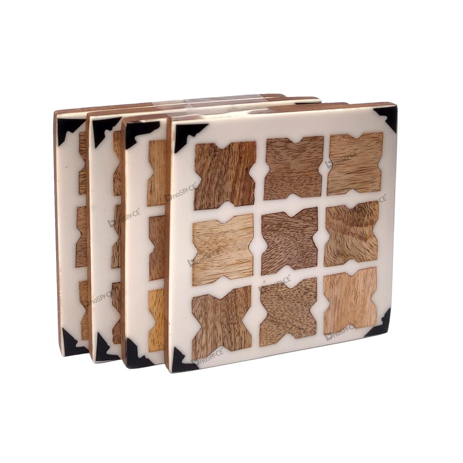 Handmade Wood & Resin X Pattern Coasters – Set of 4