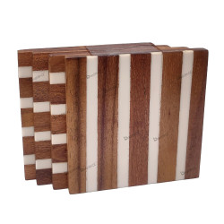 Handmade Wooden & Resin Line Pattern Coasters – Set of 4