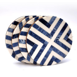 Round Resin Tea & Coffee Coasters – White & Blue (Set of 4)