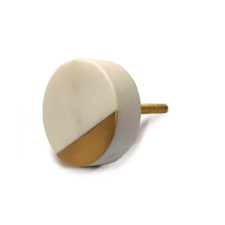 White & Gold Round Stone Dresser Knobs – Elegant Cabinet & Drawer Pulls