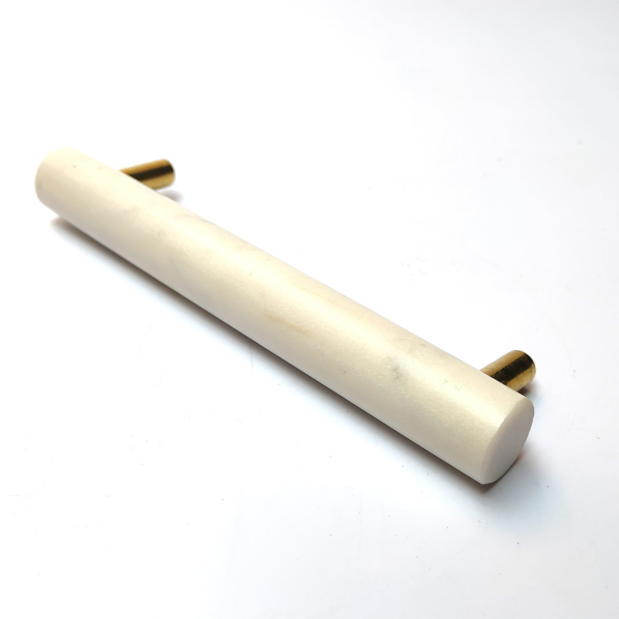 White Marble & Brass Cabinet Handles – Elegant Cupboard & Wardrobe Pulls