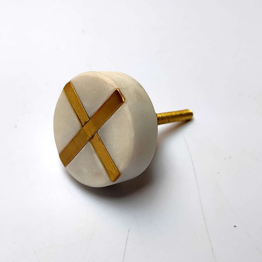 White Marble Brass Plated Dresser Knobs – Elegant Cabinet & Drawer Pulls