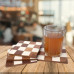 Wooden & Resin Coaster Set of 4 – Brown & White Checkered